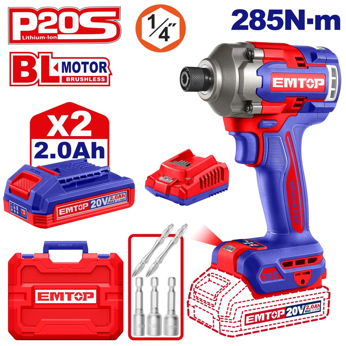 مفريجاه درل ايمبكت 2 بطارية 2600دورة 258N - 20V/2A - ام توب